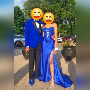 Mermaid Lace Applique High Slit Royal Blue Long Prom Dress